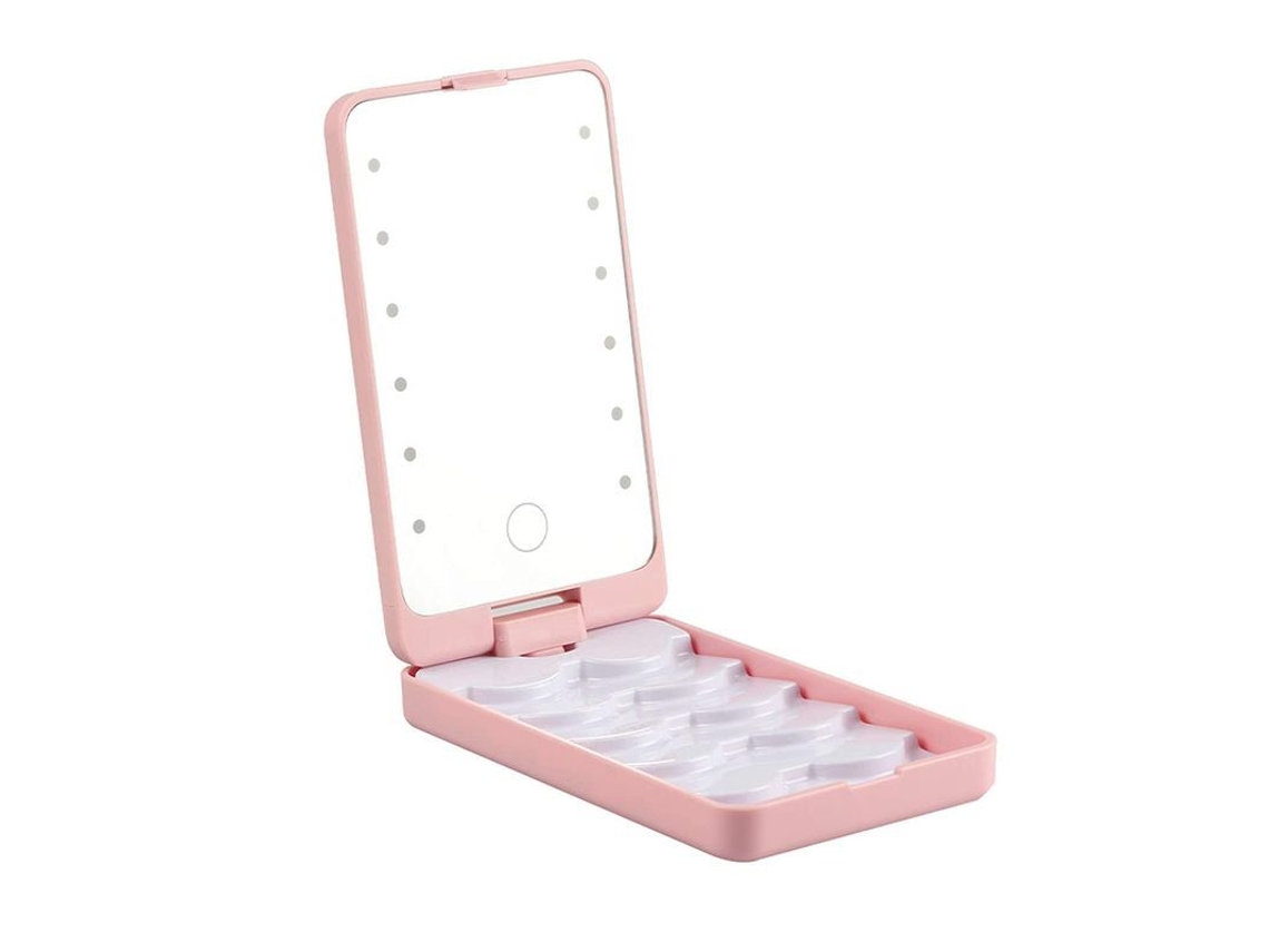 Caja Para Pestañas Postizas Con Luz Led Y Espejo Giratorio De 360°, Organizador De Pestañas Reutilizable De Plástico Abs Para Almacenamiento.