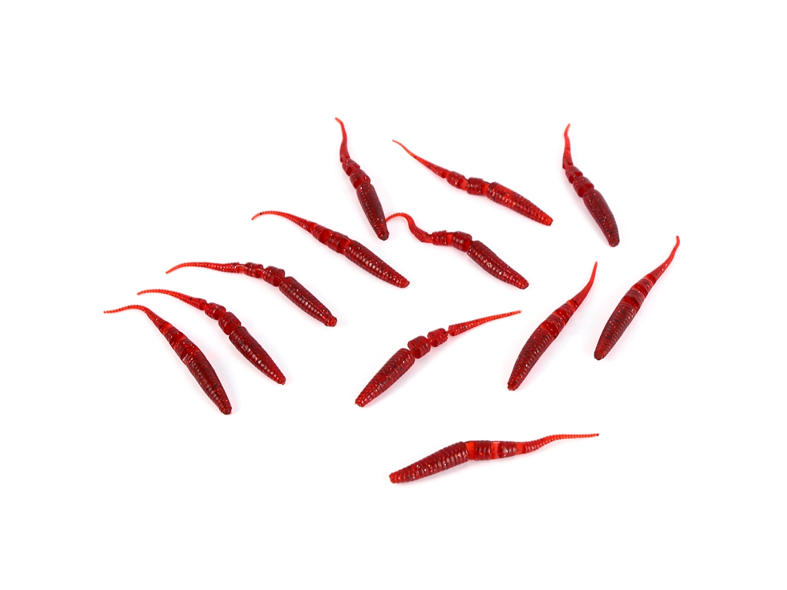 Anub 12 señuelos de pesca blandos con forma de gusano para agua dulce - Kit de señuelos de pesca rojos
