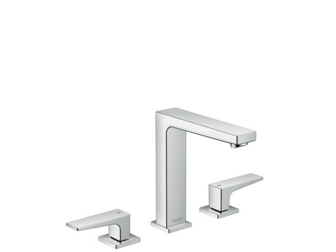 HANSGROHE Metropol mezclador de lavabo de 3 agujeros 160, manijas de palanca, residuos de empuje abierto, proyección 152mm, Color: cromado