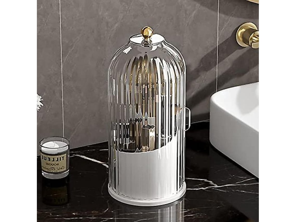 Organizador De Brochas De Maquillaje Con Tapa Giratoria De 360°, A Prueba De Polvo, Blanco Transparente Qotwhite