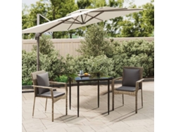 Juego de comedor de jardín de 3 piezas con cojines de mimbre negro/gris de DKD Home Decor