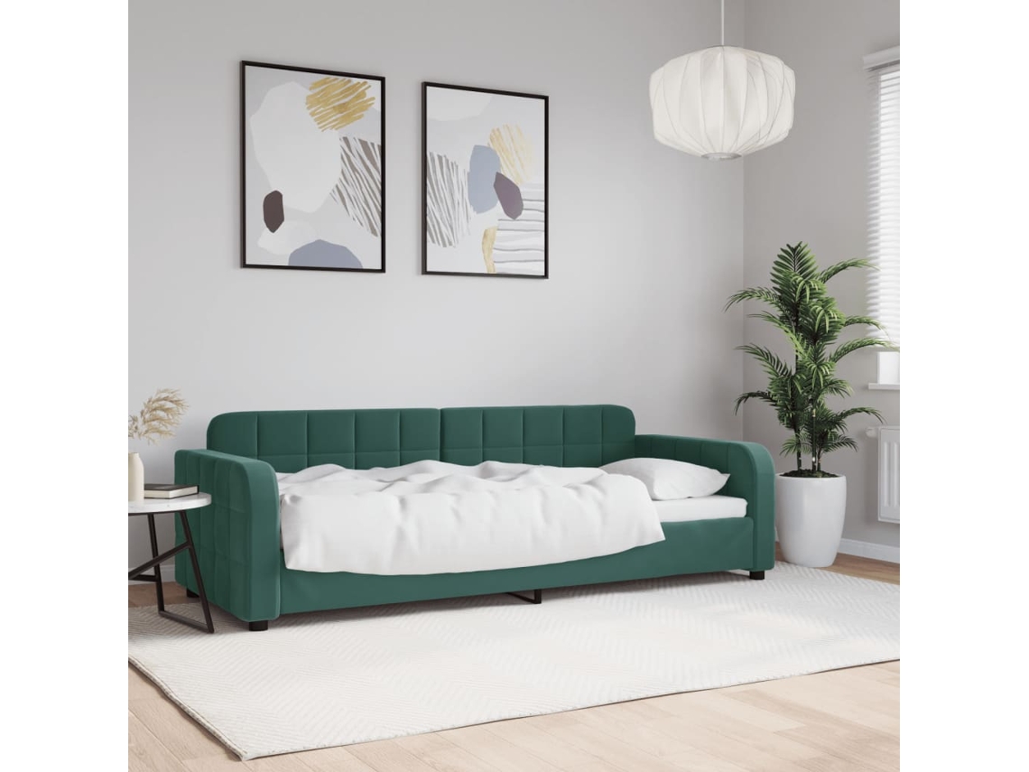 Sofá Cama Sin Colchón Terciopelo Verde Oscuro 80x200 Cm