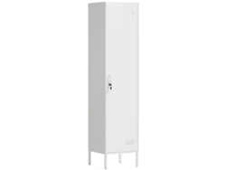 Armario Metálico Con Puerta Con Cerradura, Portatarjetas, Barra Para Colgar Ropa, 179 Cm, Blanco.