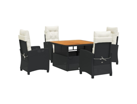Conjunto 5 de muebles jardín VIDAXL con cojines ratán sintético negro