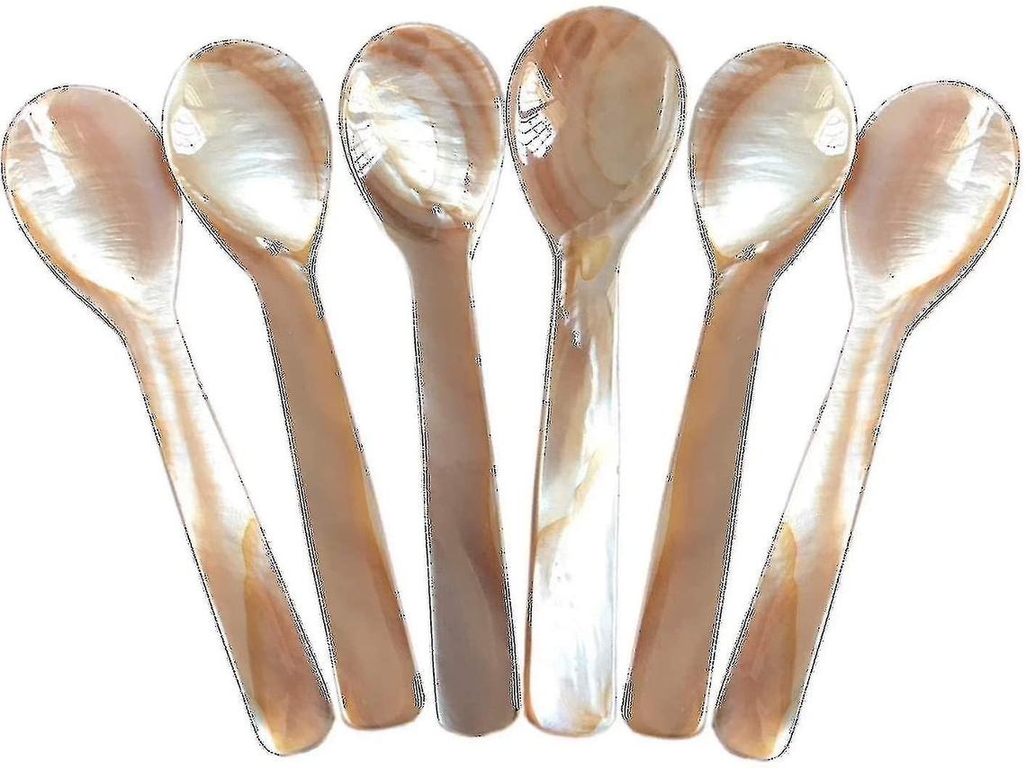 Set De 6 Cucharas De Nacre 11.5 Cm X 3 Cm Con Mango Redondo Para Servir Caviar Y Huevos Sin Alterar El Sabor