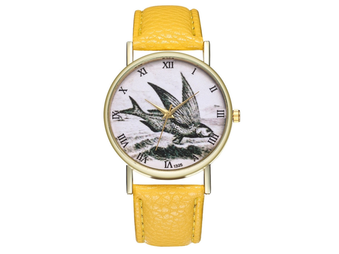 Reloj De Pulsera De Cuarzo Con Diseño Retro, Unisex Casual Para Hombre Y Mujer Amarillo
