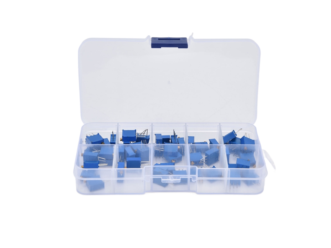 Kit De Potenciómetros Trimmer 50 Piezas 10 Valores 100ω-100kω Resistencia Variable 3296w 0315v