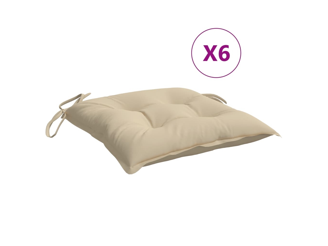 Conjunto 6 Cojín Para Silla VIDAXL Beige Poliéster (40x40x7 cm)