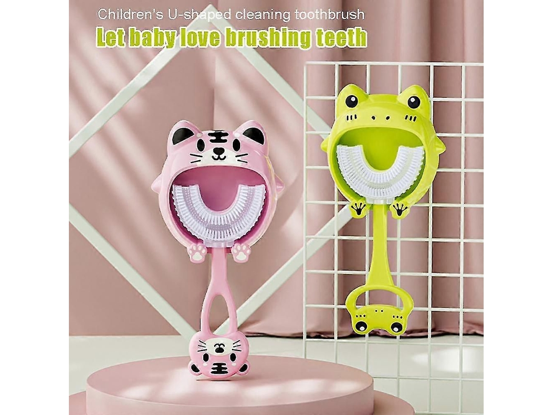 Cepillo de dientes infantil en forma de U con soporte de pared, cerdas de silicona suave de grado alimenticio, diseño adorable GOKOCO
