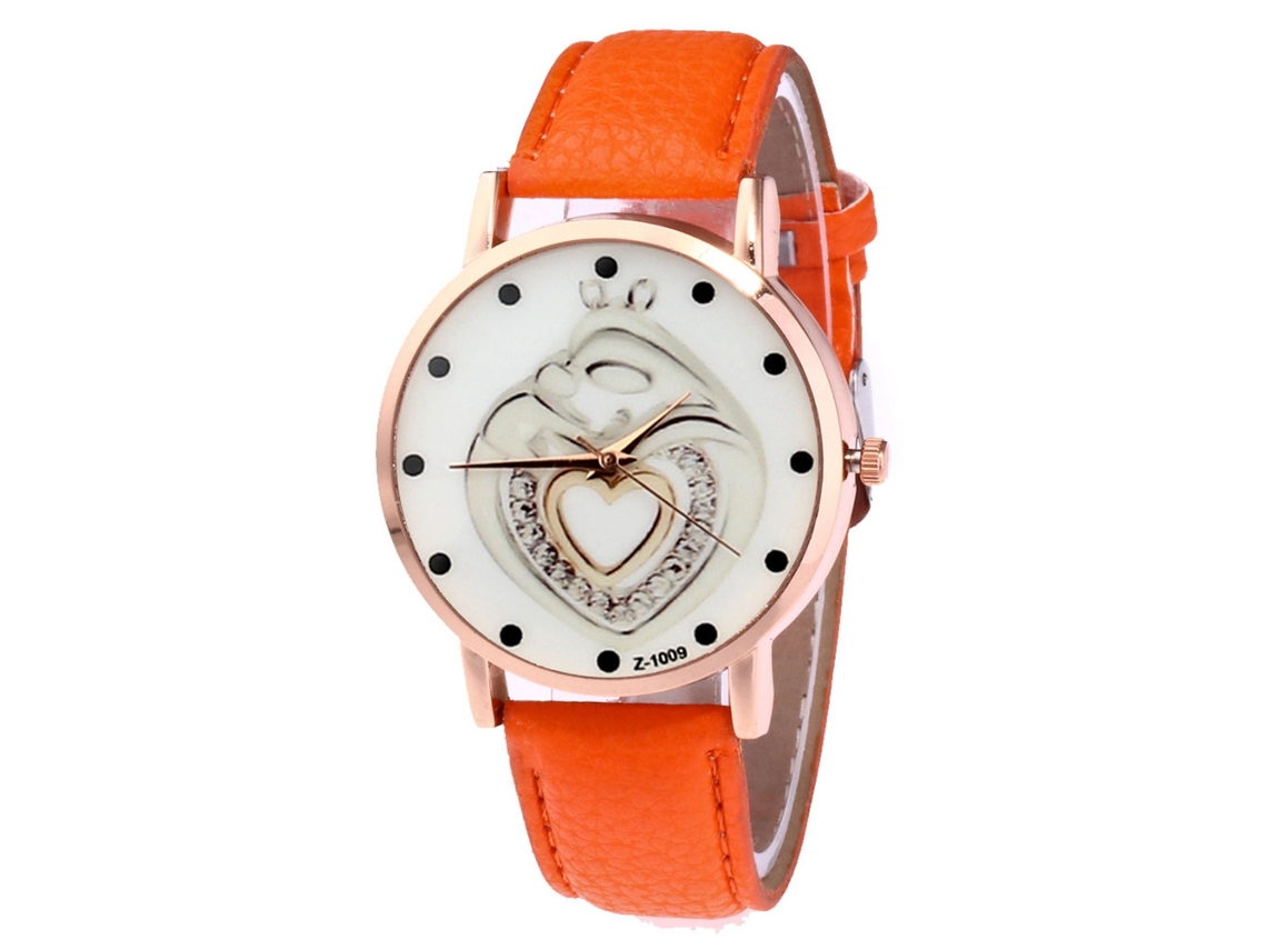 Reloj De Pulsera De Cuero Moda Cuarzo Ocio Para Hombre Y Mujer (naranja)
