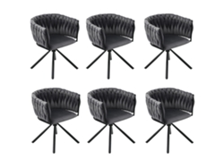 Juego de 6 sillas giratorias de terciopelo con reposabrazos y patas de metal gris Mobrio