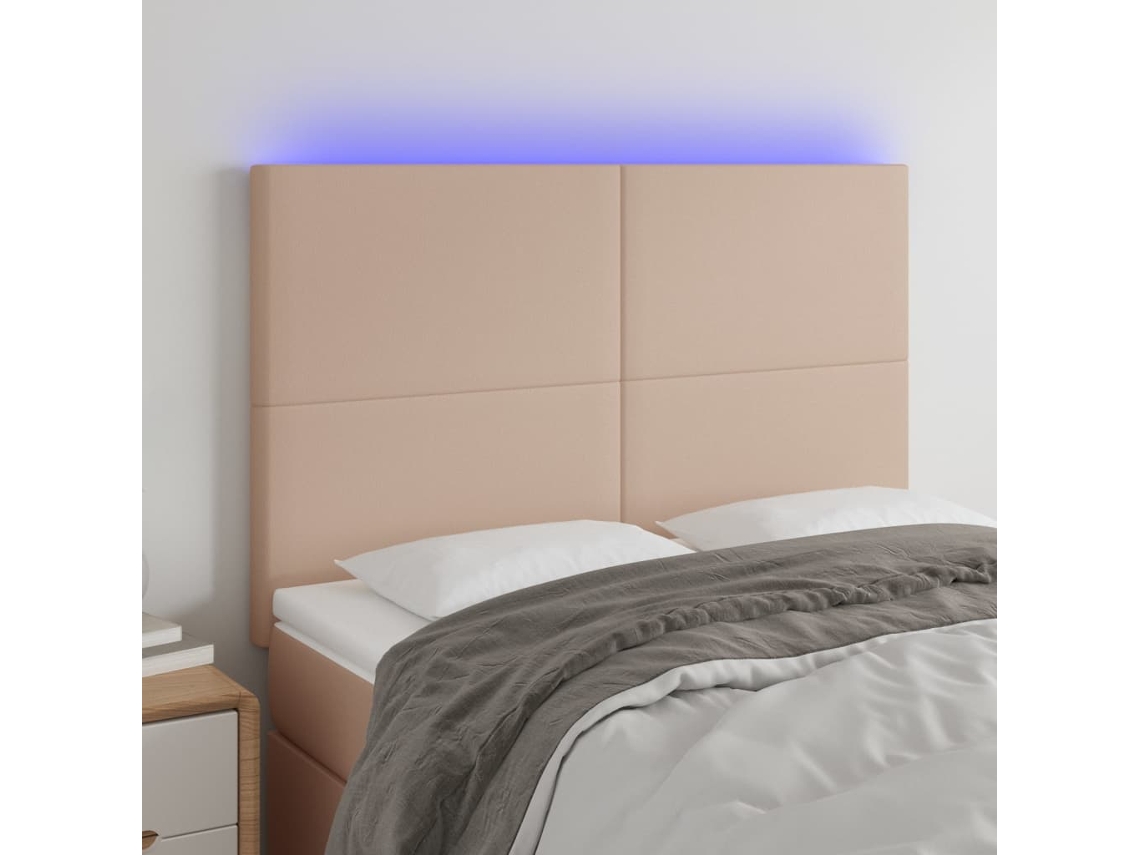 Cabecero Luces Led Cuero Sintético Capuchino 144x5x118/128cm