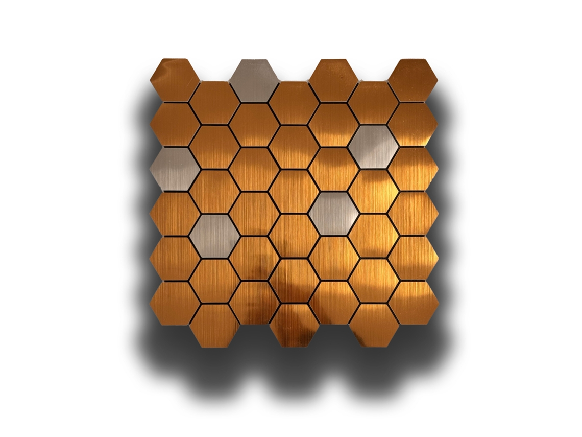Azulejos autoadhesivos acústicos y aislantes 3D para mascotas, 30 x 30 cm (grosor de 4 mm), hexágonos dorados y plateados