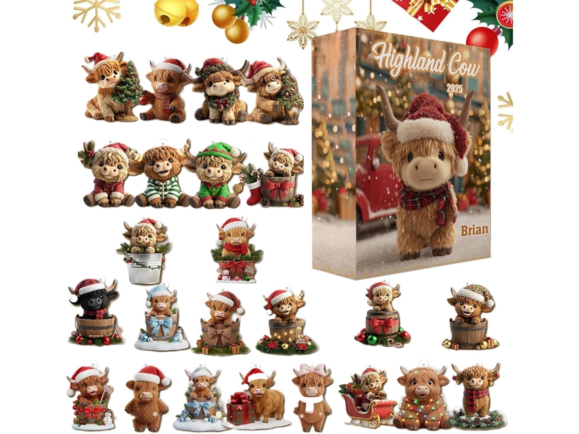 Colgante acrílico 2D con 24 días, calendario de adviento decorativo para colgar, Navidad 2025