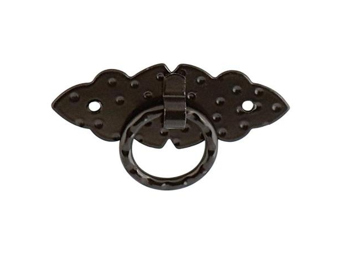 Tirador anilla con placa horizontal 80-30 negro placa martilleada.