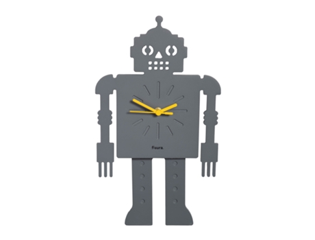 Reloj de pared original robot Reloj de pared silencioso de 38 x 20 centímetros Reloj cocina gris Reloj de péndulo de madera y ABS 2 Pilas AA FISURA