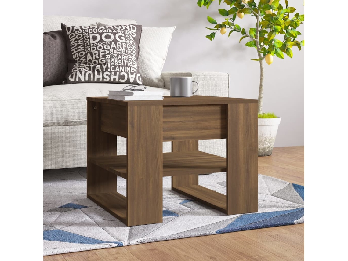 Mesa de Centro de Apoyo 55,5X55X45 cm en Madera de Roble Ahumado