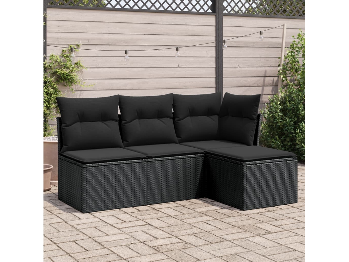 Conjunto de sofás de jardín de 4 piezas DKD Home Decor con cojines de mimbre negros