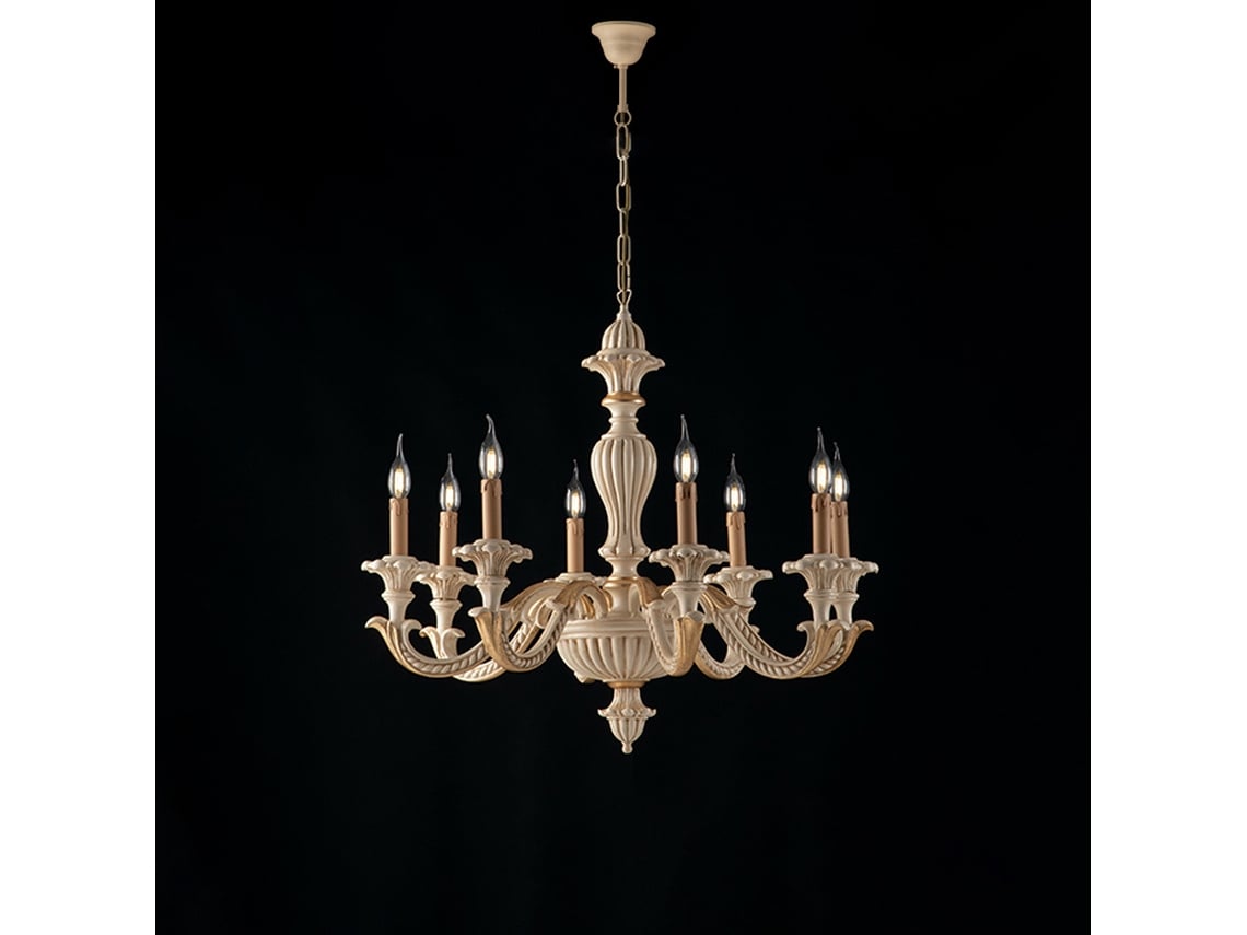 Leonardo - Araña De Madera De Marfil Y Pan De Oro 8 Luces 130 - Ø80 - Bl180-8-av