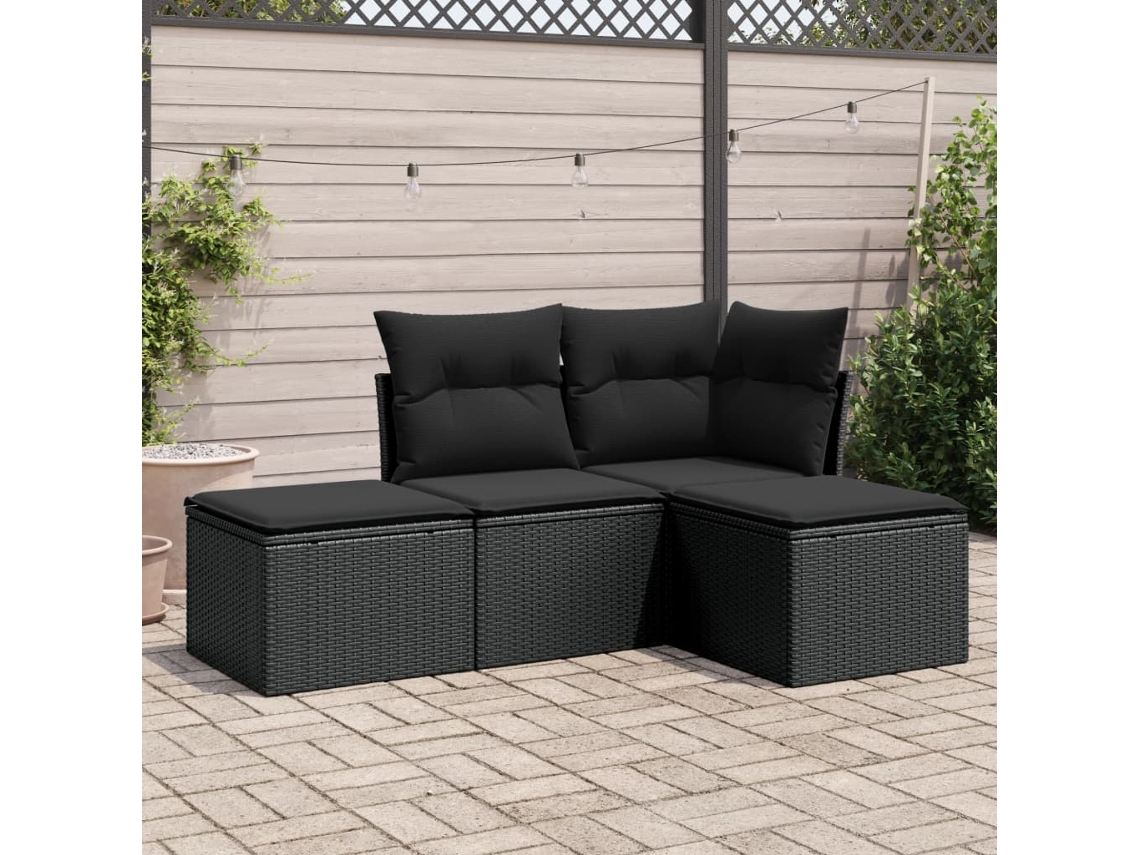 Conjunto de sofás de jardín de 4 piezas DKD Home Decor con cojines de mimbre negros