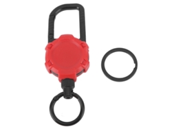 Chaveiro Retrátil Magnético Aço Inoxidável Com Gancho Carabiner E Anel Metal Vermelho