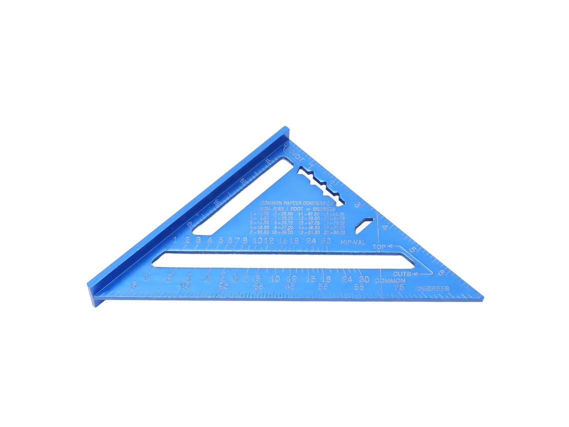 Regla triangular de carpintería, aleación de aluminio, con escalas métricas e imperiales, transportador para ingenieros y carpinteros, azul | Sin marca