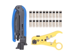 Kit De Herramientas Crimpadora Coaxial Ajustable Con Pelador Y 20 Conectores F Rg6