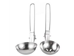 Mali colher de Skimmer e Louça de Sopa de Aço Inoxidável com Cabo Longo Plegável para Camping 2 Peças