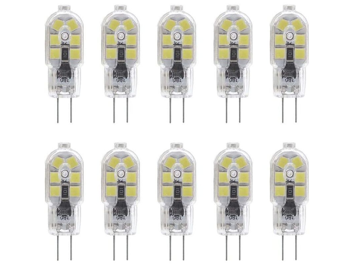 Paquete De 10 Bombillas Led G4 De 2 W Para Timbre De Cocina, Ac/dc 12 V, Equivalente A Halógena De 20 W, 200 Lúmenes, Blanco Frío 6000 K, No Regulable.