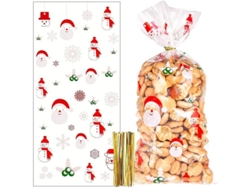 100 Sacolas de Biscoitos Doces Natalinas 2025 com 100 Laços, Plásticos Transparentes para Festas de Natal