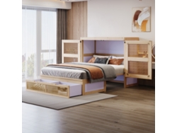 Cama Abatible De Pared De 140x200 Con Listones De Ratán: Optimiza El Espacio Vertical.