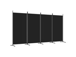Biombo divisor de ambientes, 4 paneles, 346 x 180 cm, tela negra y hierro, Dec030910