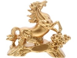 Figura Caballo Símbolo Prosperidad Elegante Decoración Resina Dorada Adorno Robusto Refinado Escritorio