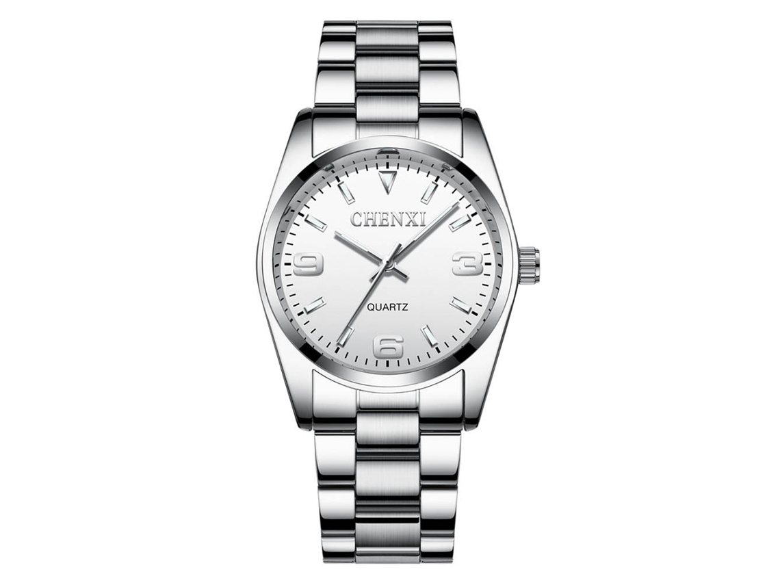 Reloj De Pareja De Acero Inoxidable Impermeable Luminoso De Cuarzo Para Hombre Blanco