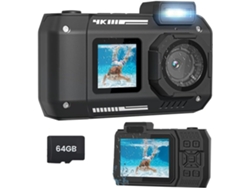 Cámara Subacuática 4k De 65 Mp Resistente Al Agua Con Tarjeta De 64 Gb, Para Snorkel, Enfoque Automático, Doble Selfie.