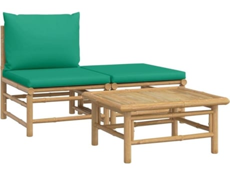 Conjunto 3 Set de muebles de jardín VIDAXL bambú con cojines verde