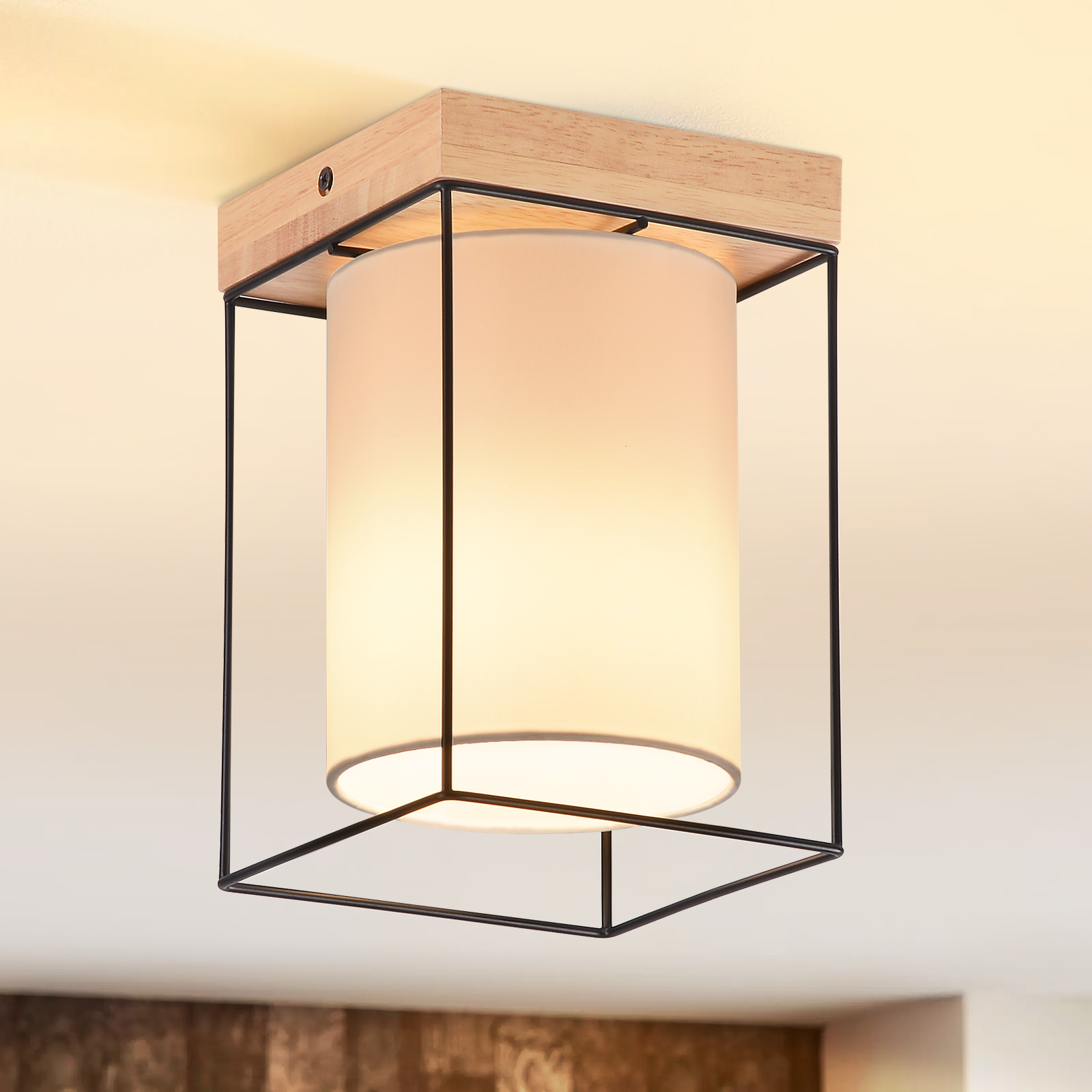 Lámpara de techo de madera para pasillo, 1 bombilla E14, estilo vintage industrial retro, Nettlife