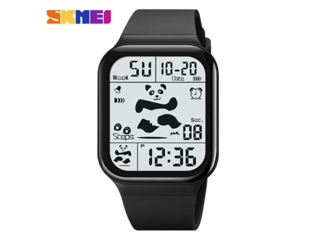 Reloj digital LED impermeable cuadrado de cara grande electrónico para relojes de estudiantes-Negro VEANXIN