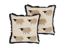 Juego de cojines decorativos BELIANI Bannu de Algodón Beige 45x45x10