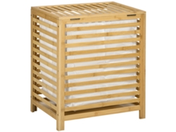 Cesta de lavandería de bambú 55L, tapa y bolsa extraíble, 50x36x60 cm, natural