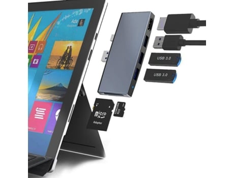 Concentrador USB 6 en 1 para Surface Pro 4/5/6: sincronización de datos escalable instantánea con HDMI 4K y lector de tarjetas (gris) CHRONUS