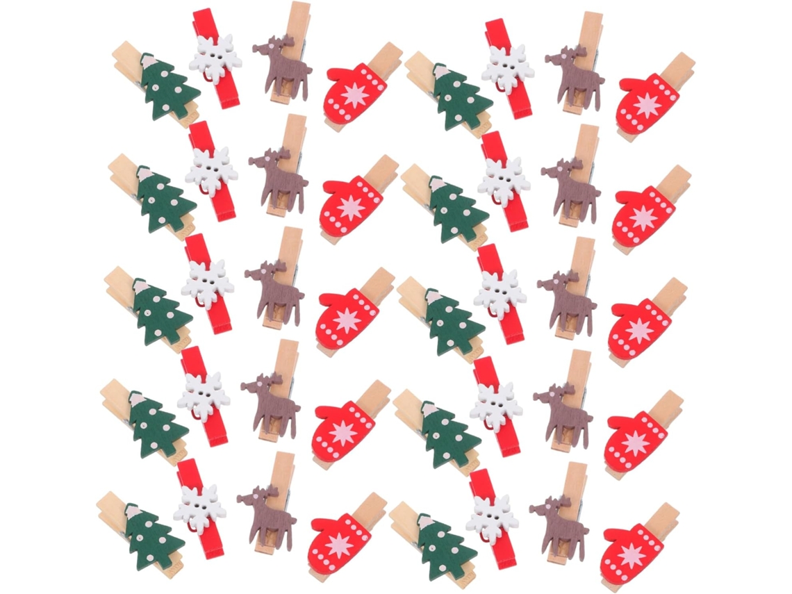 Juego 100 Pinzas Decorativas Navideñas Diseños Árboles Copos Nieve Renos Pequeños Clips Fotos Decoraciones