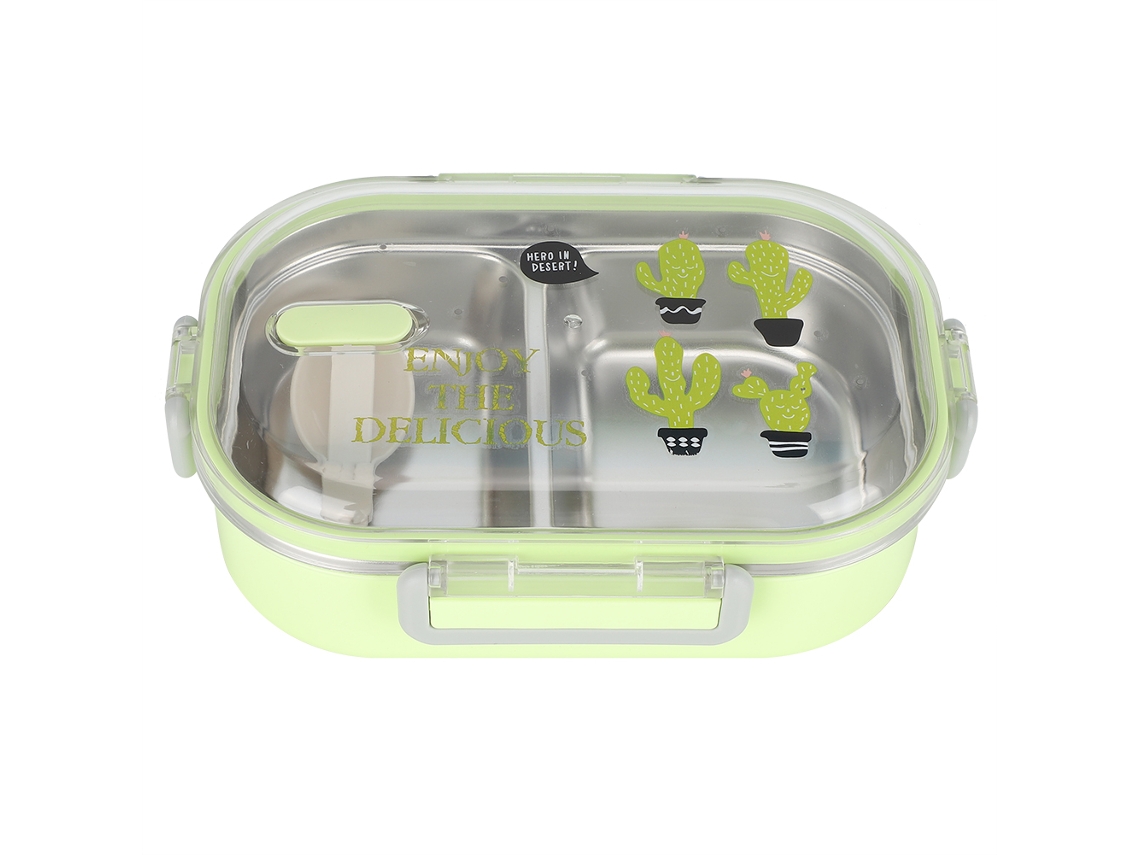 Fiambrera Portátil De Acero Inoxidable 304 De 650 Ml, A Prueba De Fugas, Con Cuchara, Para Estudiantes Y Niños (verde).