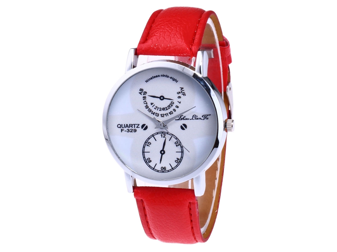 Reloj De Pulsera De Aleación Con Dial Redondo Analógico De Cuarzo Para Mujer Rojo