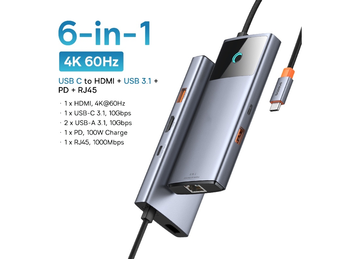 Estación de acoplamiento USB C de 10 Gbps Yizhood 4k 60hz tipo C a HDMI RJ45 Ethernet Pd 100w para MacBook iPad Samsung PC Tableta Teléfono Gris