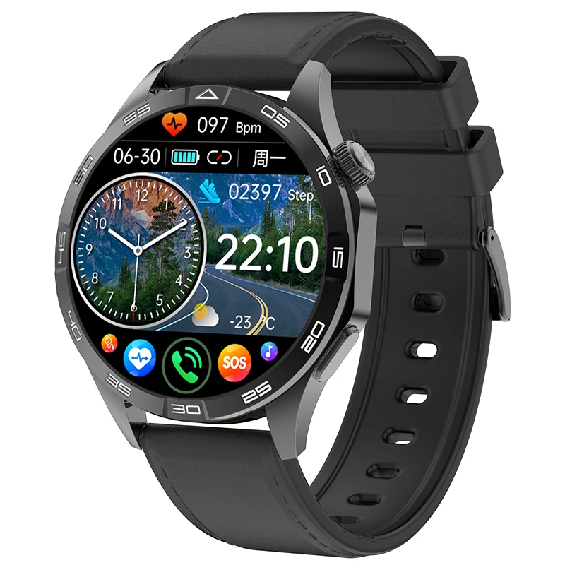 (cuero Negro) Smartwatch, Pantalla Amoled De 1,43 Pulgadas, Llamada De Emergencia Sos