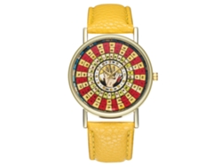 Reloj De Pulsera Para Pareja Zhoulianfa, Correa De Pu, Esfera Redonda, Movimiento De Cuarzo Amarillo.