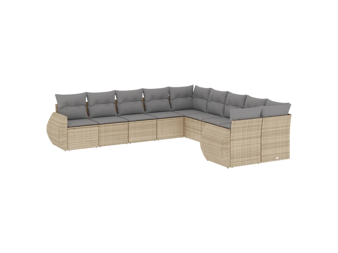 Conjunto de 10 sofás de jardín con cojines de mimbre, beige, EXCLUSIVO DE LA CASA