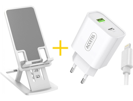 Kit Cargador Office para iPhone 12 Pro Max ACCETEL NE5150 (2.4A - Lightning - Blanco)