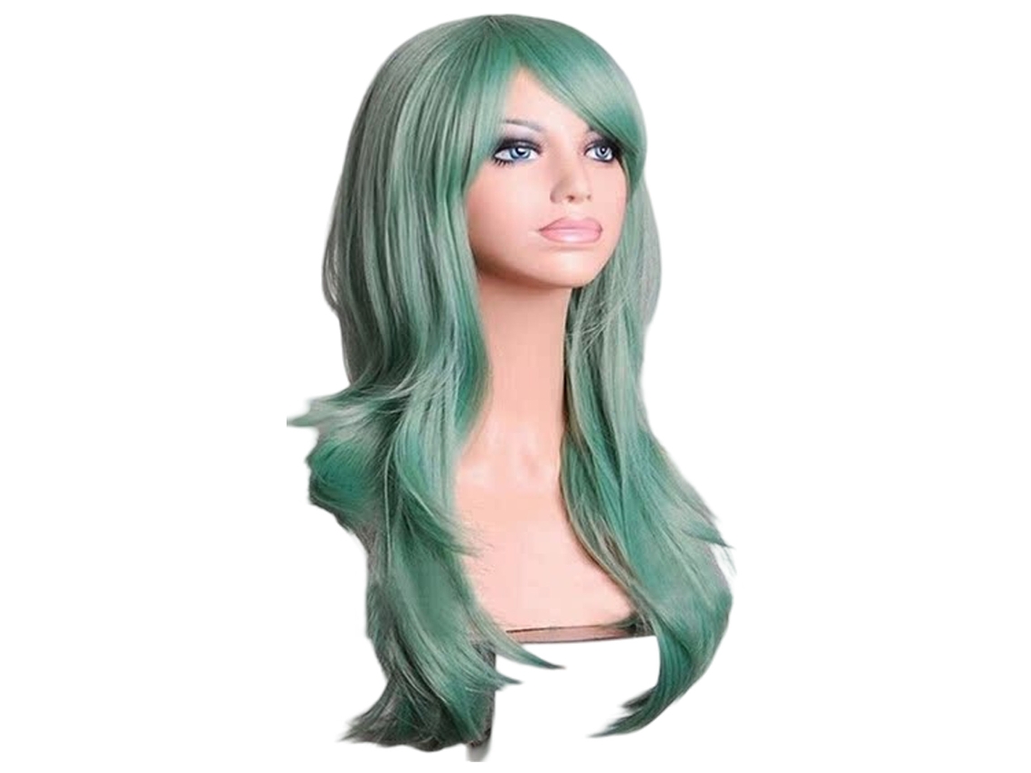 Peluca de cosplay larga verde, pelo sintético resistente al calor con gorro ajustable para cosplay de moda y para cualquier ocasión.